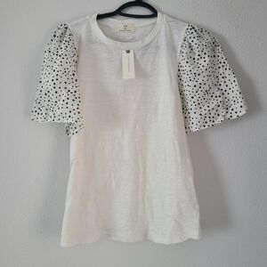 Anthropologie White and Black Polka Dot Short Sleeve Tee